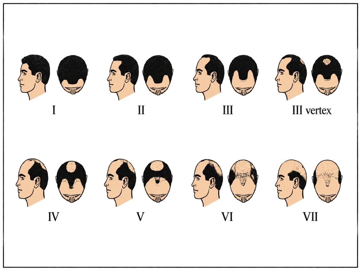 Hamilton–Norwood Scale 男性雄性禿分期總圖